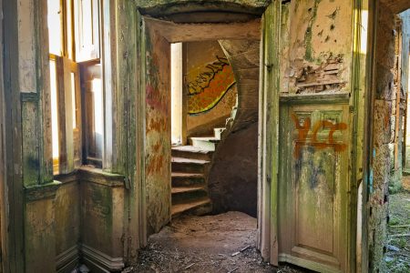 a staircase in a building